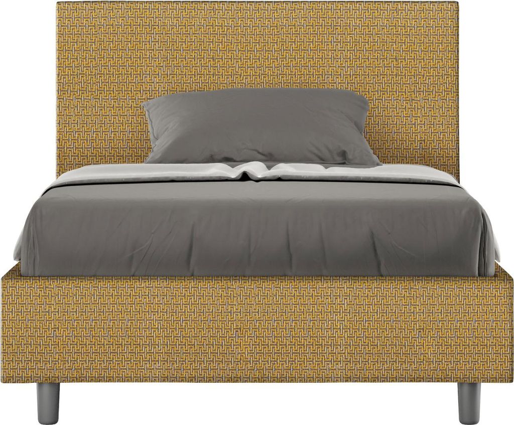 ITYHOME - Gepolstertes Bett mit Lattenrost 120x190 mit Stoffbezug Labirinto 6 Gelb Adele