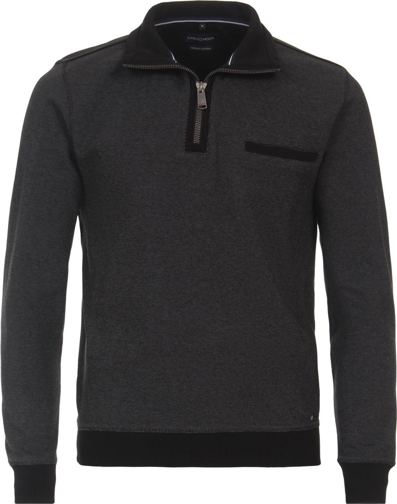 Pullover mit halbem Reißverschluss grau meliert Casa Moda Produktbild 