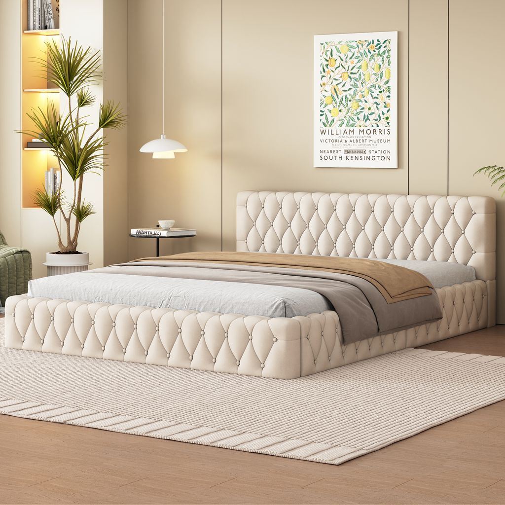 Łóżko tapicerowane Merax 140x200cm ze stelażem z listew, Zdjęcie produktu 8