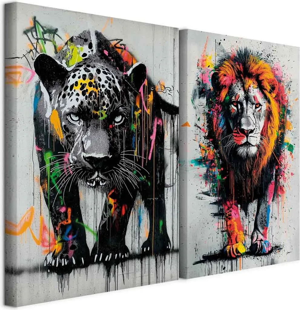 murando - Set di quadri acustici Graffiti Animal Poster 40x30cm 2 pezzi ciascuno 20x30cm Collage 2er Multipart Paintings Art Print Mural Sound Absorber Acoustic Panels - Colorful Boys g-H-10132-b-a