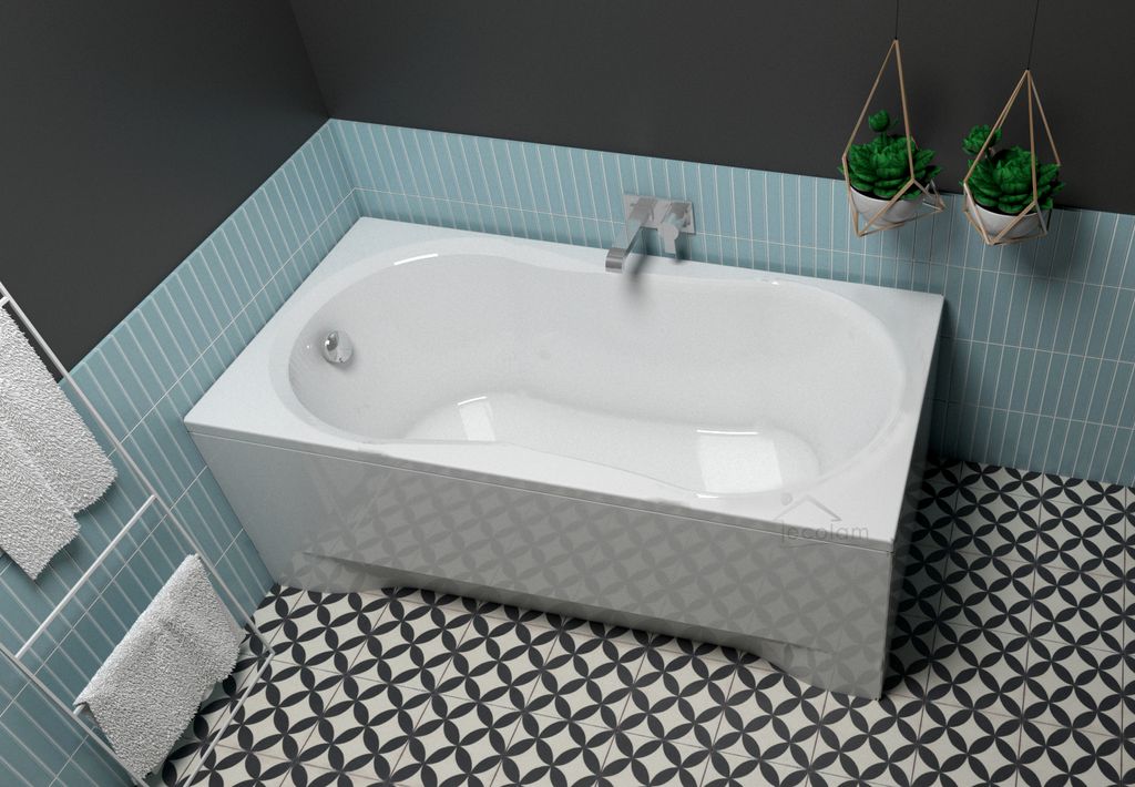 ECOLAM Badewanne Wanne Rechteck G-Polimat Acryl weiß 150x70 cm + Schürze Ablaufgarnitur Automatik Füße Silikon