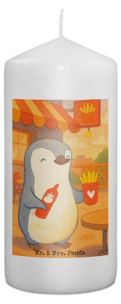 Mr. & Mrs. Panda Kerze Pinguin Pommes Design 15 x 7 cm - Weiß - Geschenk, Jahrestag, Erinnerungskerze, Bedruckte, Valentinstag, für Freundin, Par...