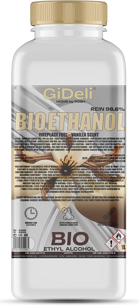 Bioethanol Vanilleduft 96,6% 1L für Kamin Universal Produktbild 