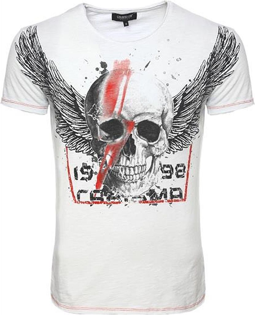 Designer T-Shirt CARISMA Weiß Skullwing Slub Yarn CRM4599 S