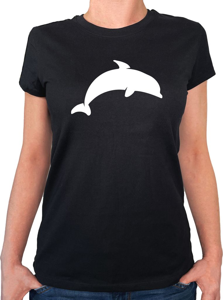 Huuraa Damen T-Shirt Delfin Silhouette XXL Black Bio Baumwolle Fairtrade Damenshirt Geschenkidee