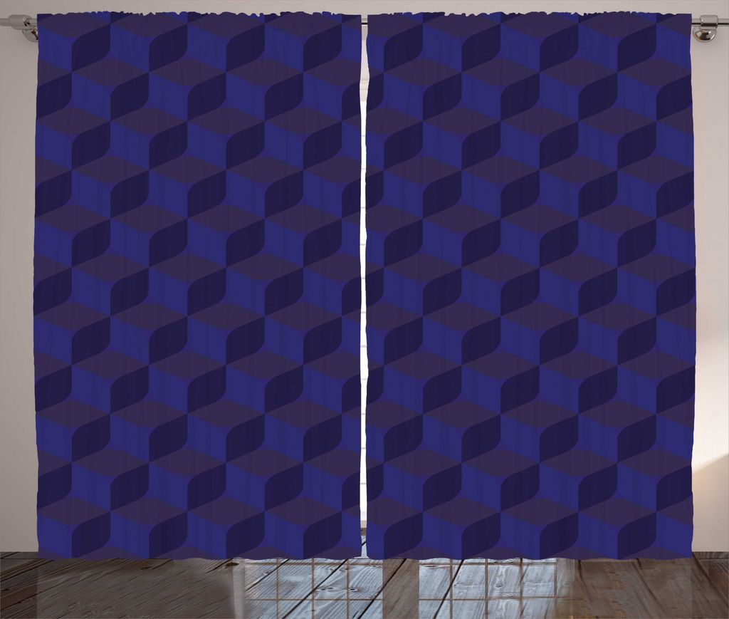 ABAKUHAUS Dunkelblau Rustikaler Gardine, Indigo 3D Farbwürfel, Schlafzimmer Kräuselband Vorhang mit Schlaufen und Haken, 280 x 225 cm, Dunkelblau...