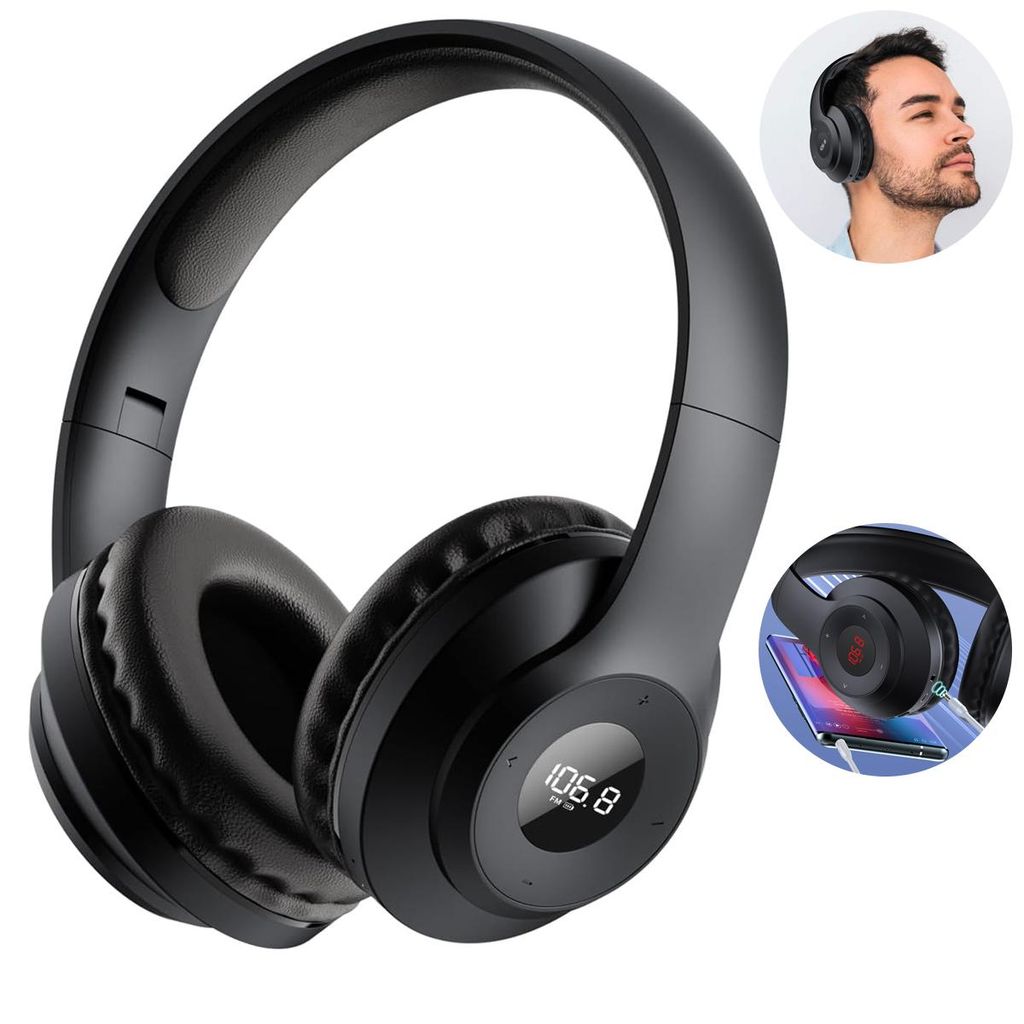 FM Radio Kopfhörer Headset X5 mit LED Display, 24h Akku, faltbar, AUX-Anschluss, weiche Over-Ear Polster, tragbares FM Headphones Radio