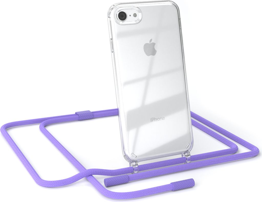 EAZY CASE Handykette für Apple iPhone SE 2020/2022, iPhone 7 / 8, Clear Case aus Silikon, mit Umhängeband, abnehmbare Endstücke, Handyband in Vi...
