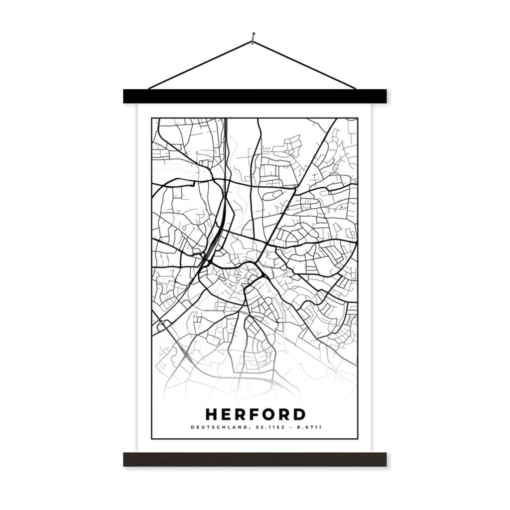 MuchoWow Textilposter Karte - Herford - Stadtplan 120x180 cm mit schwarzem Rahmen - Fotos