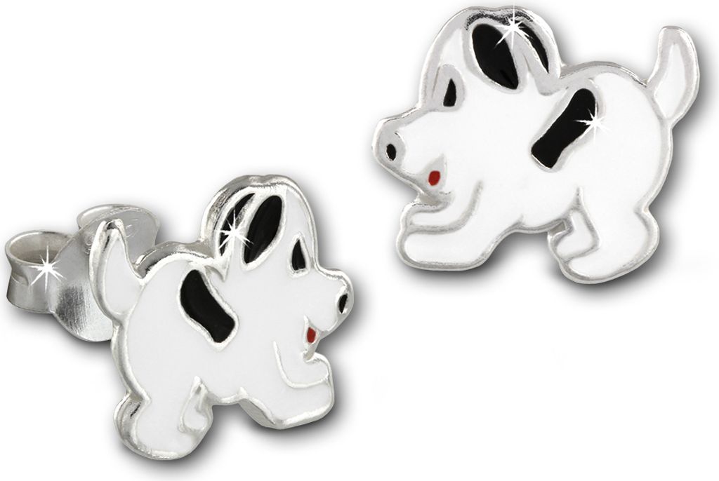 Teenie-Weenie Ohrstecker Kinder Silber weiß schwarz Hündchen Ohrringe SDO8144W