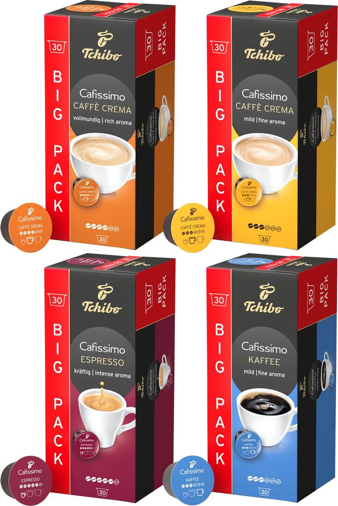 Tchibo Cafissimo Probierset Klassik Edition verschiedene Sorten Caffè Crema, Espresso und Kaffee, 120 Stück (4x30 Kaffeekapseln), nachhaltig & fa...