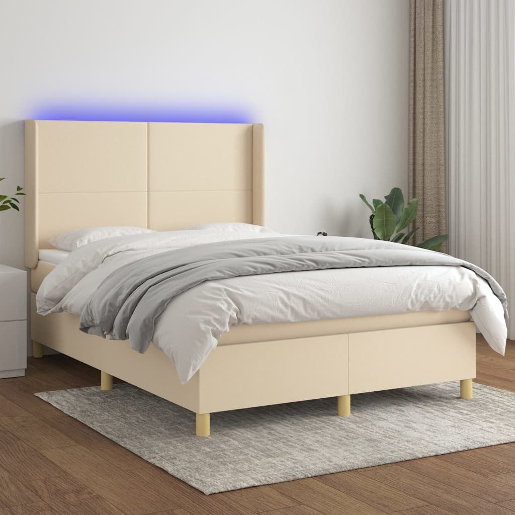 Möbel Boxspringbett mit Matratze & LED Creme 140x190 cm Stoff - Klassische Betten 3138714