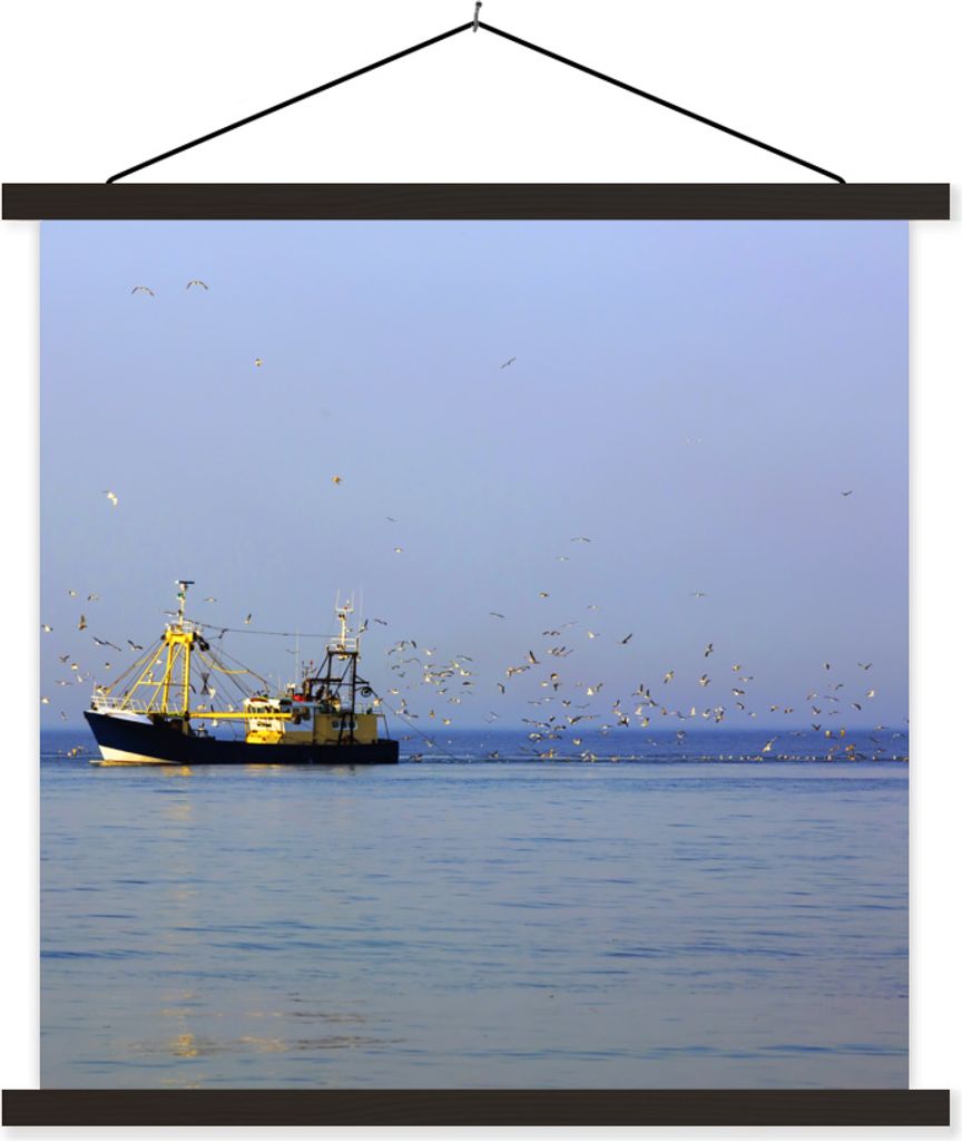 MuchoWow Textilposter Nordsee - Fischerboot - Vogel 40x40 cm mit schwarzem Rahmen - Fotos