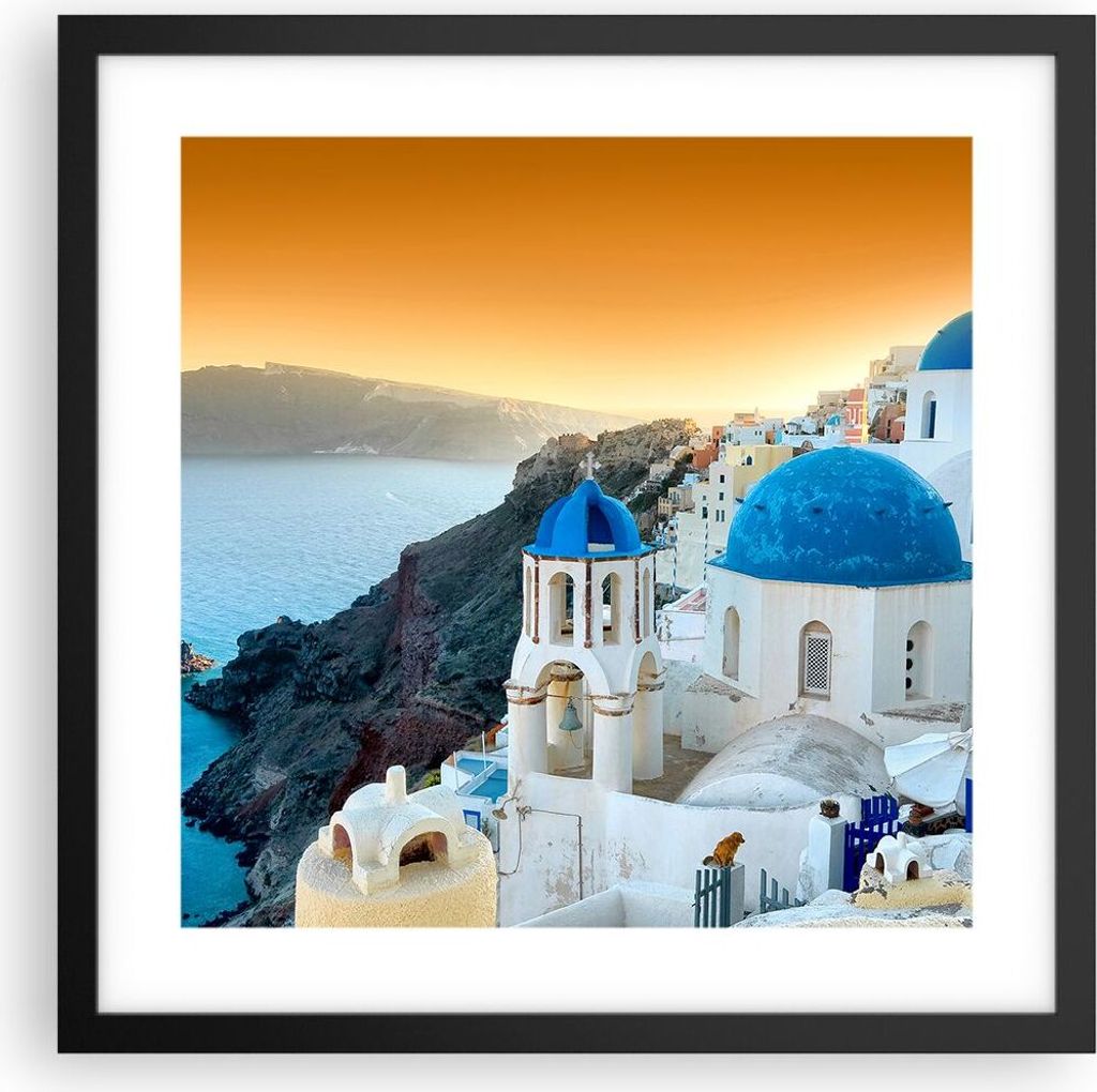 Gerahmtes Poster - Schwarzer Rahmen - Santorini Griechenland Urlaub Insel - 40x40 cm - Wand Bild - Wanddeko - Wandbilder - Wandposter - Bilderrahme...