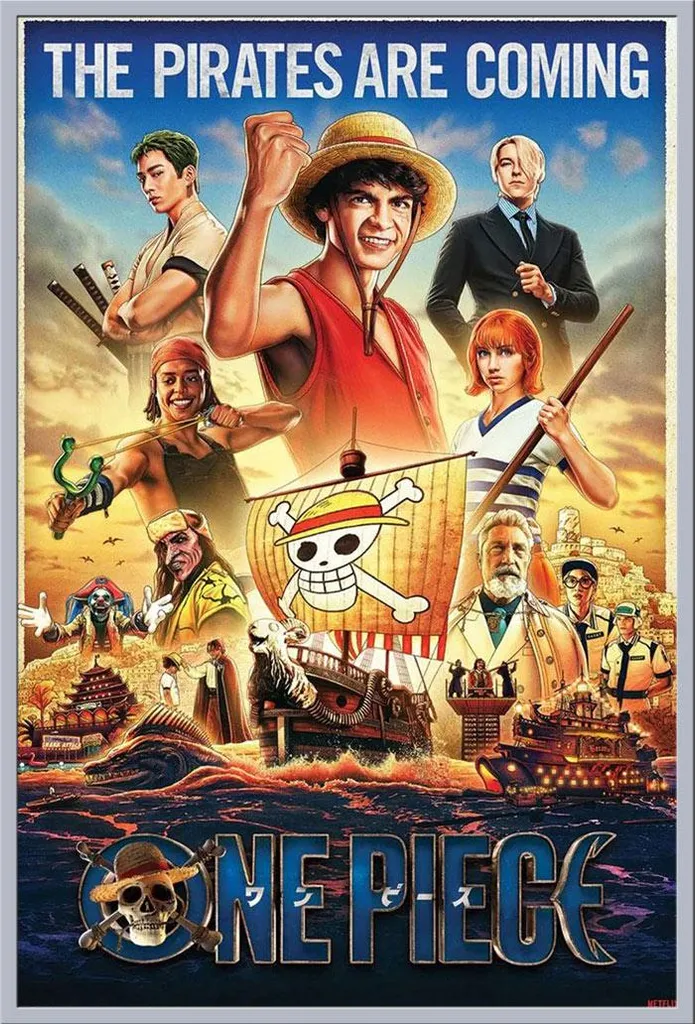 Poster One Piece Pirates Incoming Encadré 61x91cm Cadre Argent Shinsuke