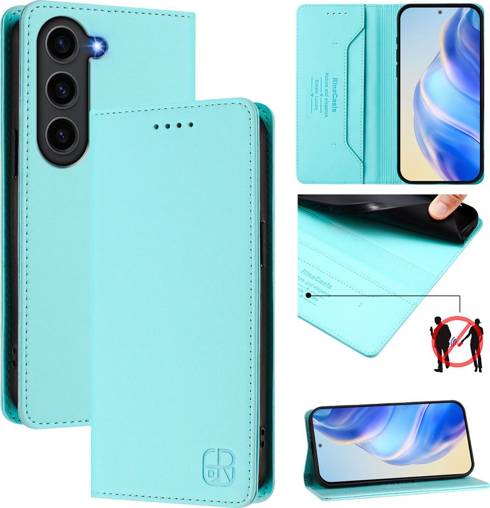Lederhülle für Samsung Galaxy S23 FE Hülle Flip Brieftasche Kartenfächern Ständer Schutzhülle Türkis
