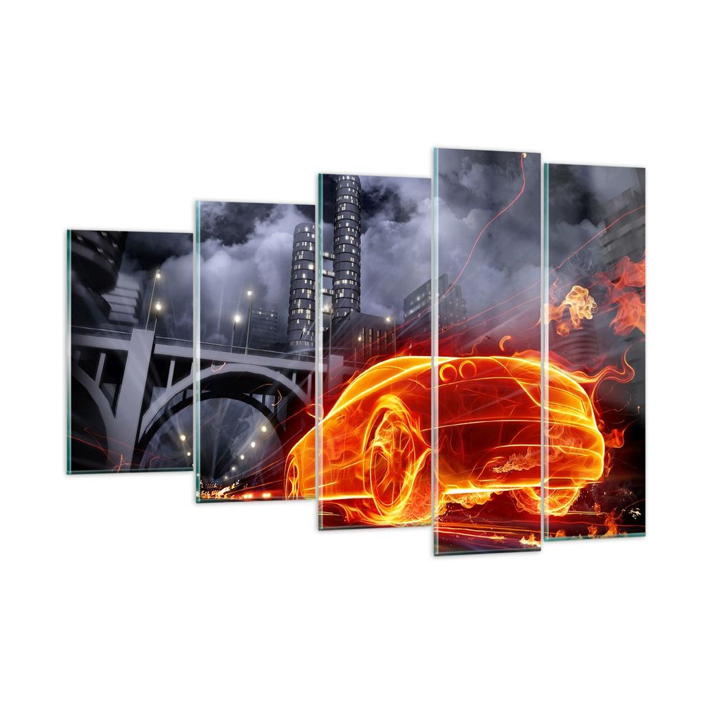 Bilder auf glas - Auto Flammen Räder - 150x100cm - Glasbilder - Wandbilder - Kunstdruck - zum Aufhängen bereit - Wanddekoration aus Glas - Glas B...