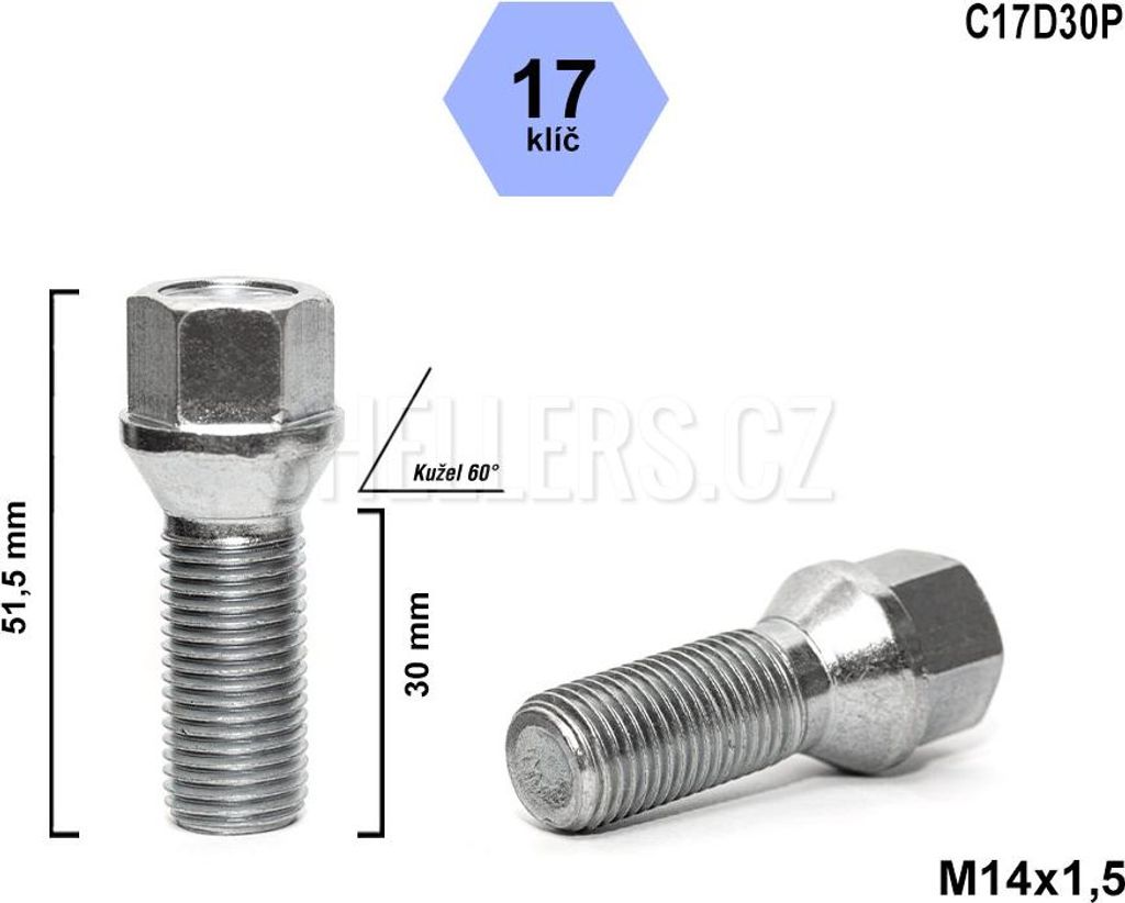 Kolový šroub M14x1,5x30 kužel, klíč 17, C17D30P, výška 51,5 Obrázek produktu 
