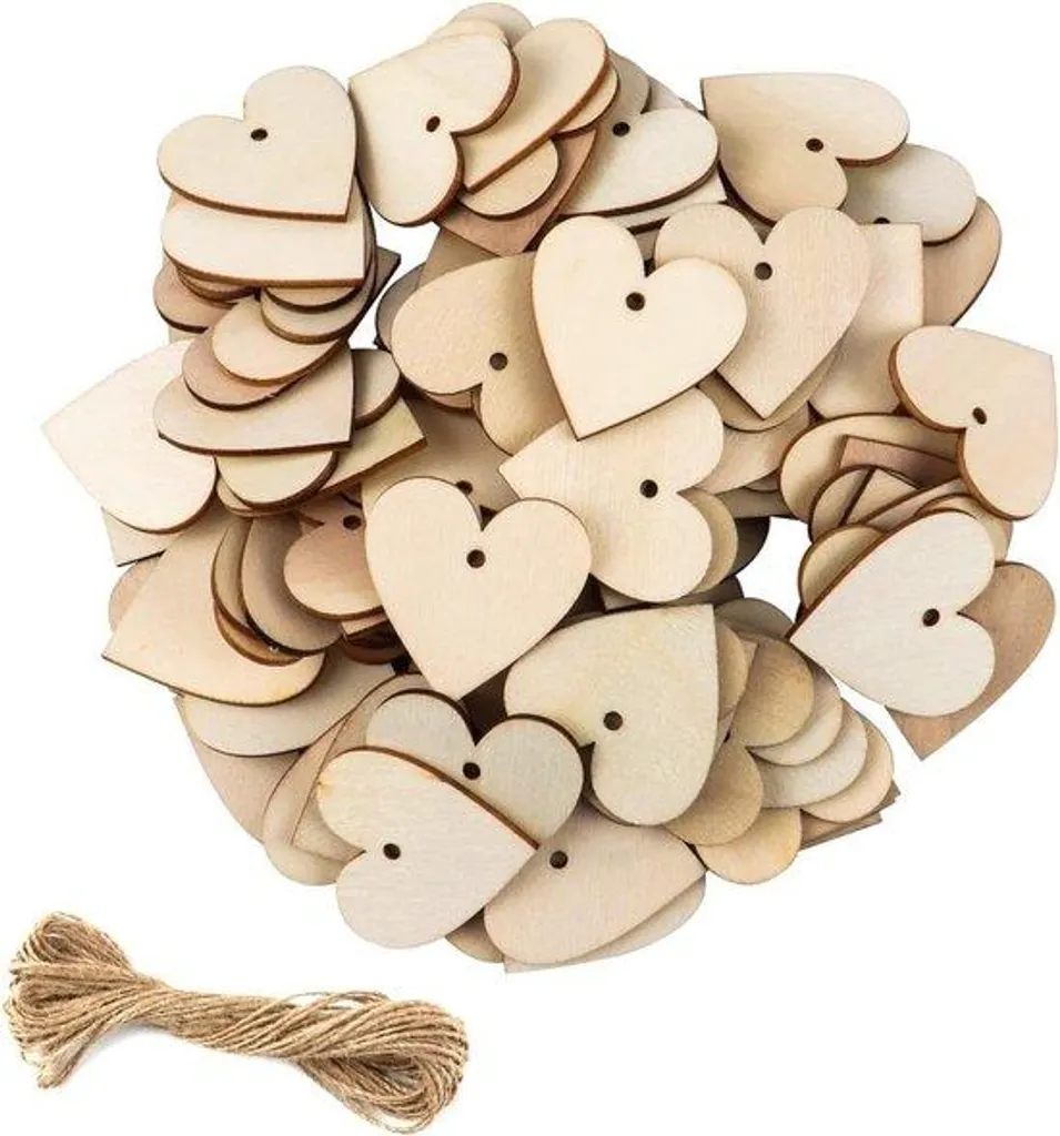 Cœur décoratif en bois naturel 40 mm et sa cordelette de jute rustique