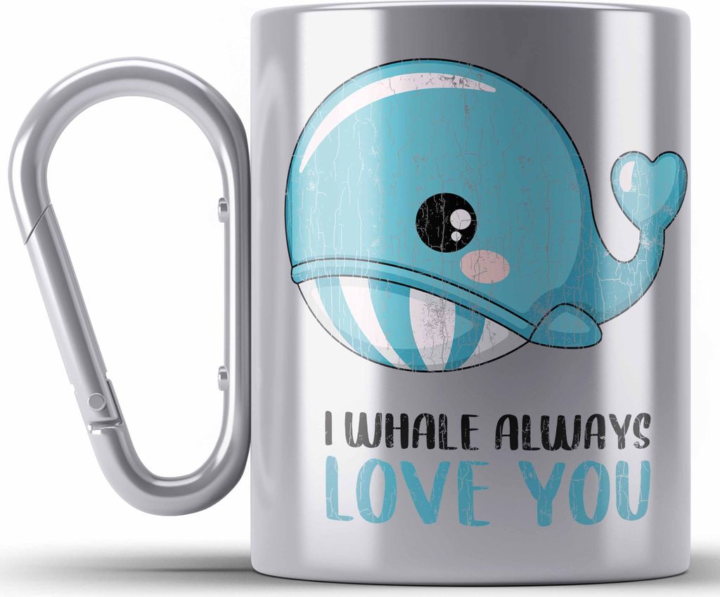 Trendation - Valentinstag Edelstahl Tasse Karabiner Geschenk für Ihn Sie Lustig Wale Grafik Geschenkidee Becher Wortspiel Freund Freundin Liebe P...