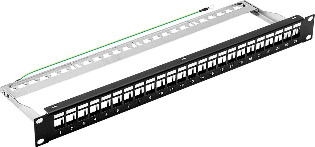 ProfiPatch Patchpanel 19 Zoll Verteilerfeld 24 Port Patchfeld für Keystone Module Rackeinbau 1HE schwarz