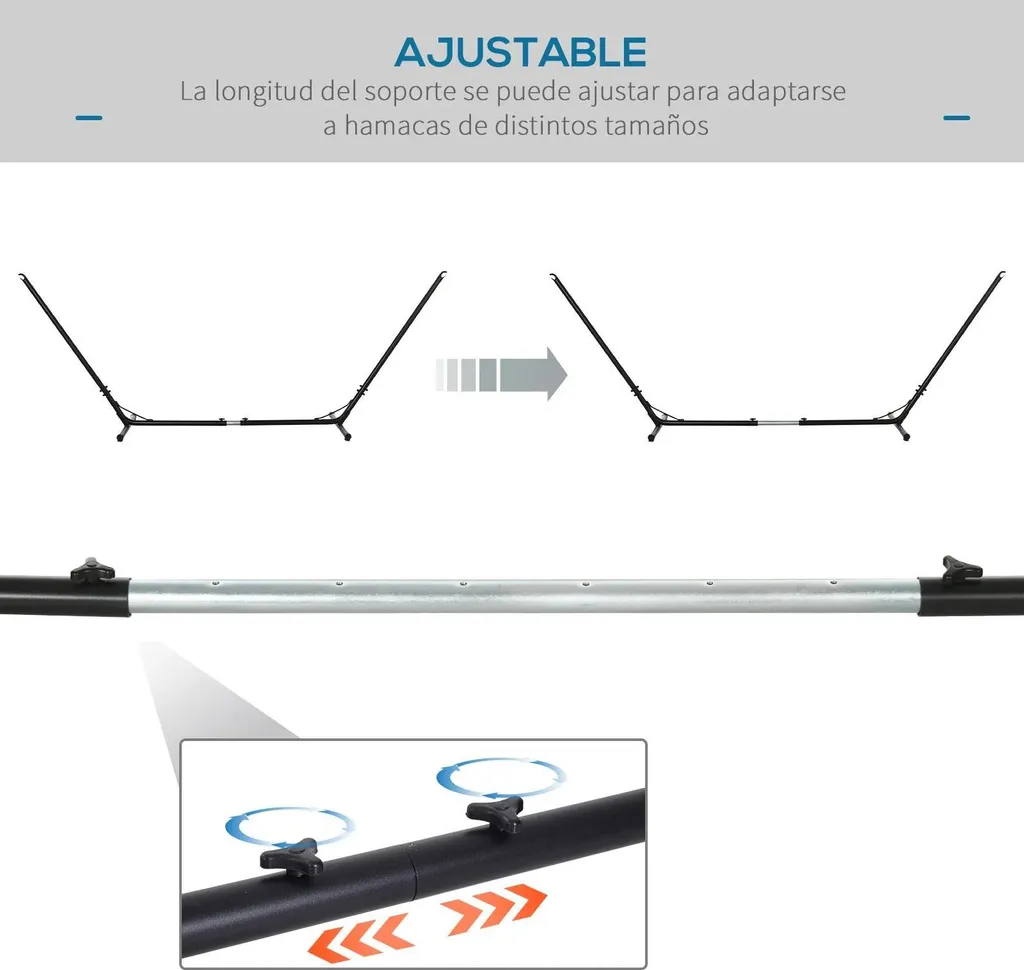 Support hamac sans arbre - Structure métal réglable noire stable et sûre