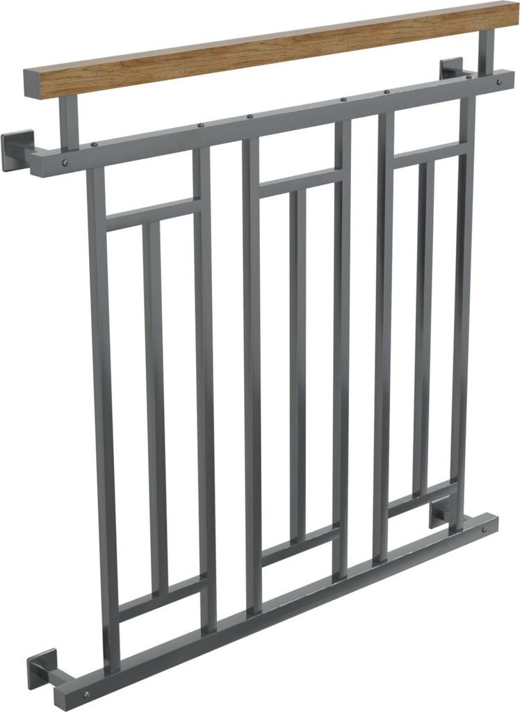 HAGO24 Französischer Balkon Fenstergitter Geländer Edelstahl Stabgeländer 100x90cm Holzoptik Julietbalustrade Scheinbalkon Vorstellbalkon Brüst...