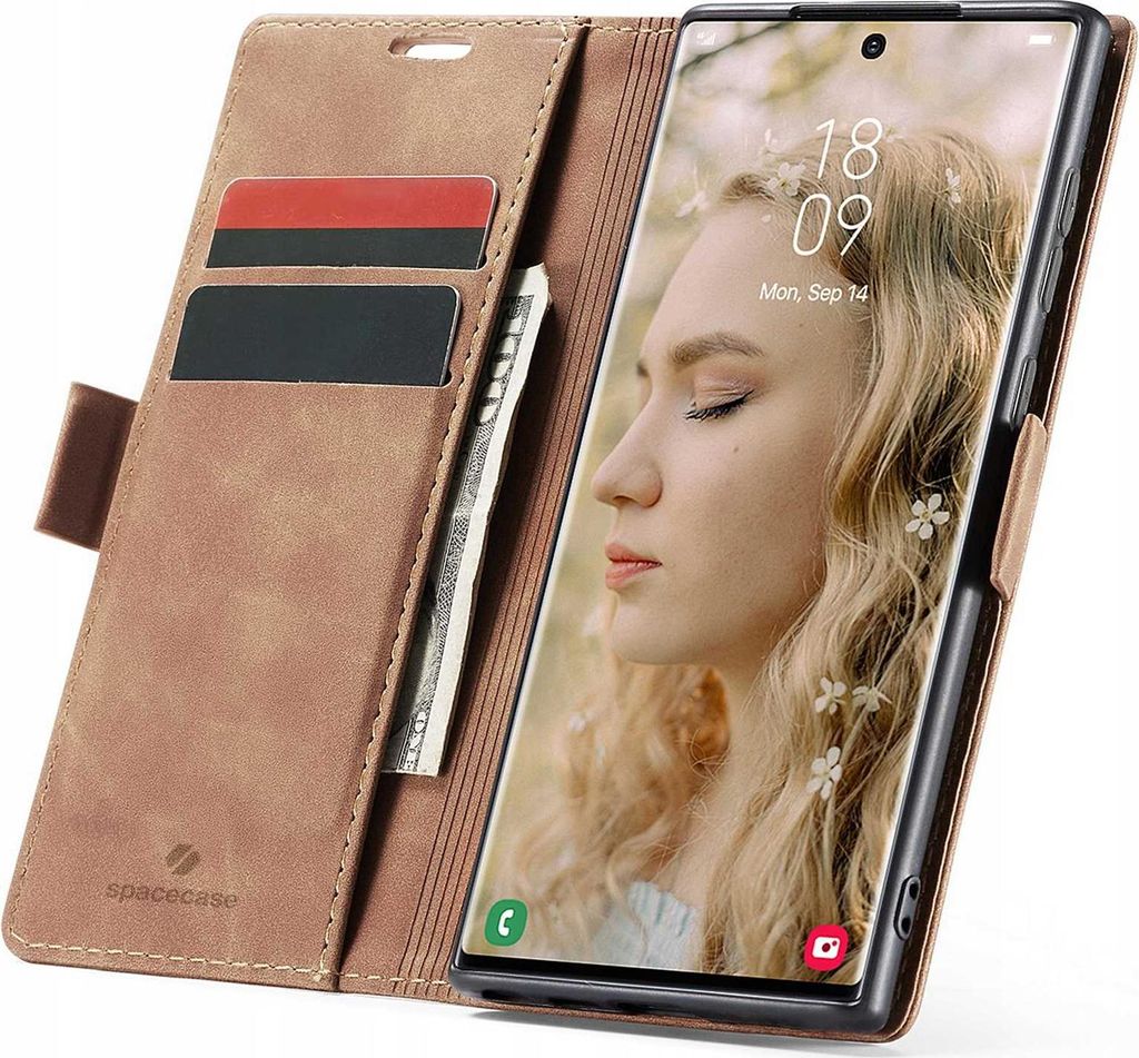 Etui z klapką SPACECASE Wallet do Galaxy S22 Ultra Brązowy Zdjęcie produktu 