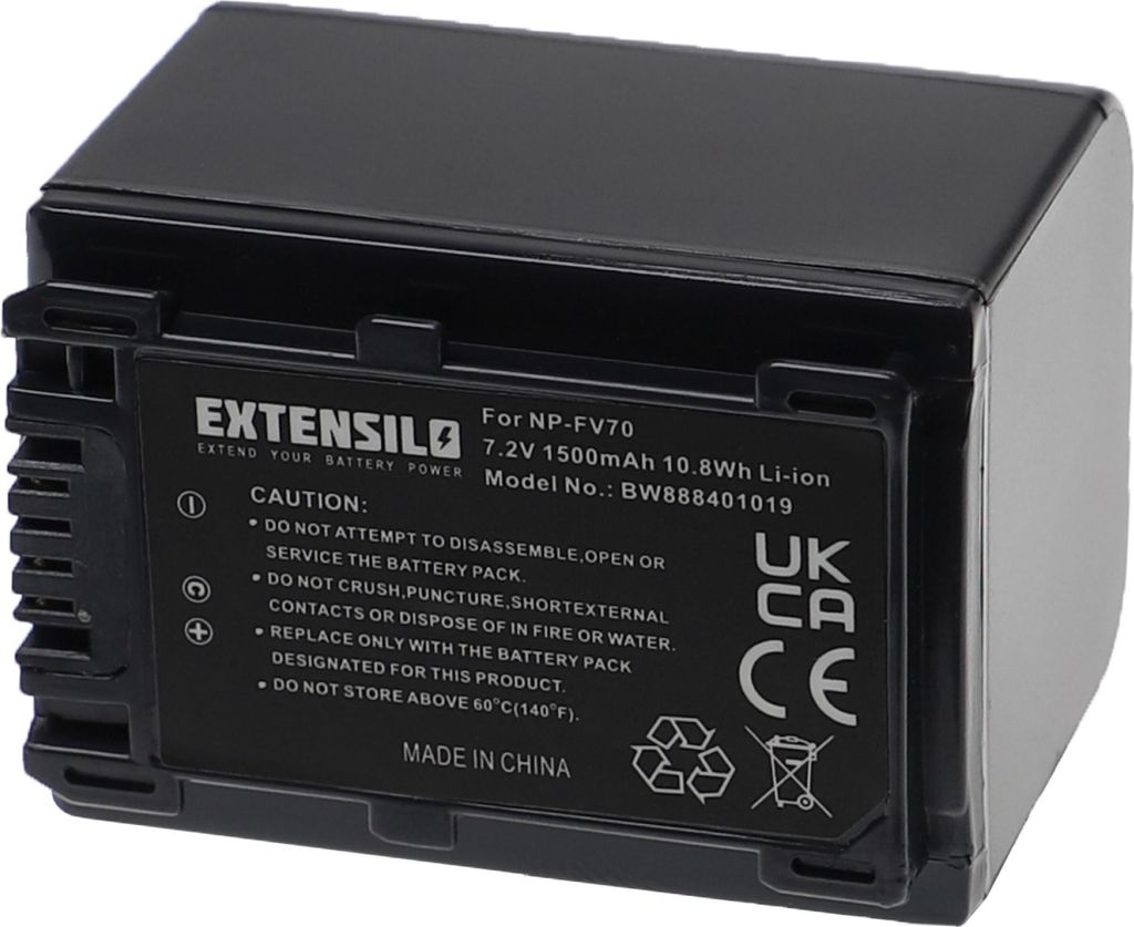 EXTENSILO Akku kompatibel mit Sony DCR-SR47R, DCR-SR47L, DCR-SR48E, DCR-SR50E, DCR-SR52E, DCR-SR47S, DCR-SR47E Kamera (1500 mAh, 7,2 V, Li-Ion)