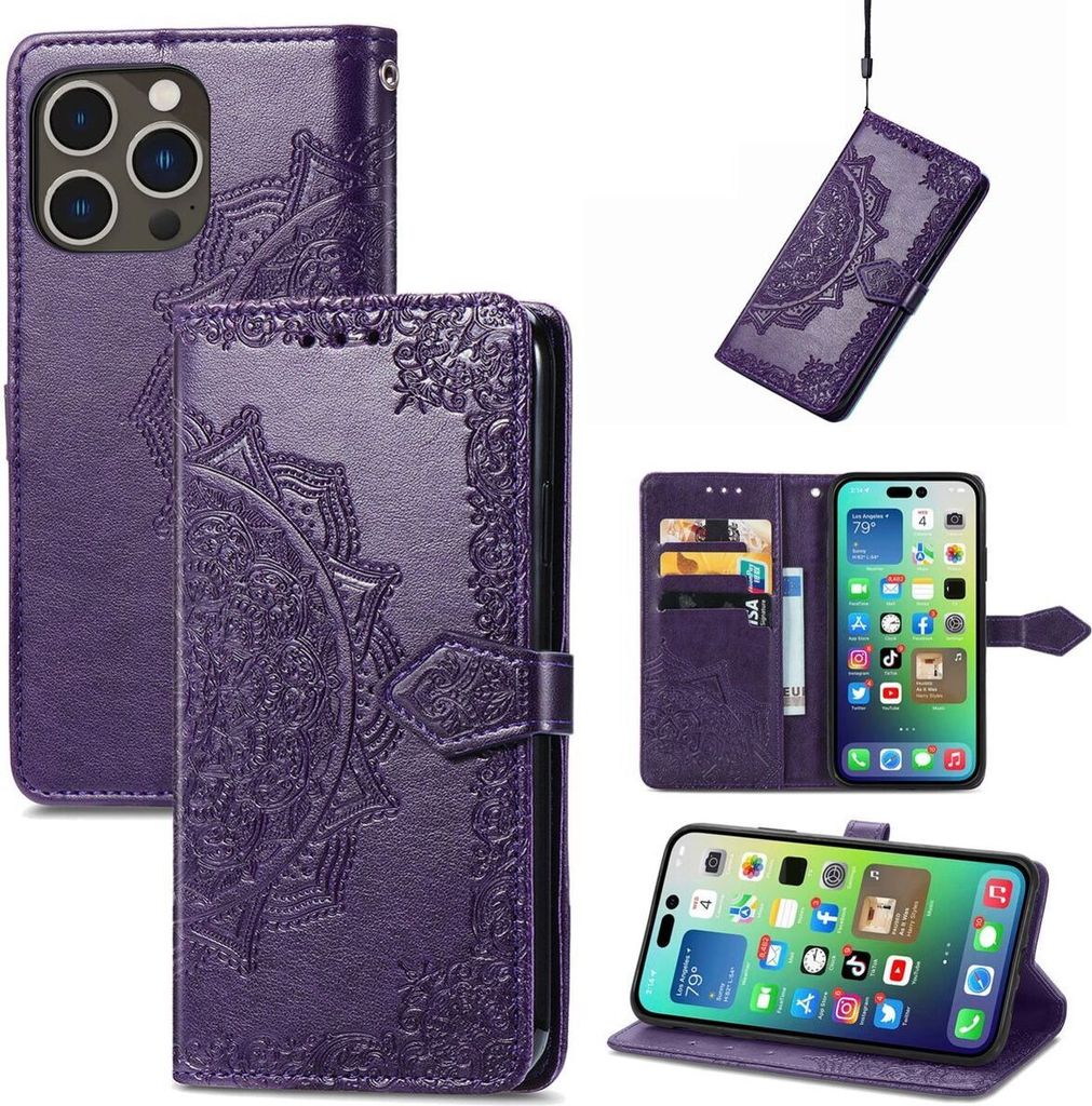 König Design Hülle kompatibel mit Apple iPhone 15 Pro Kunstleder Handyhülle - Handy Case Lila