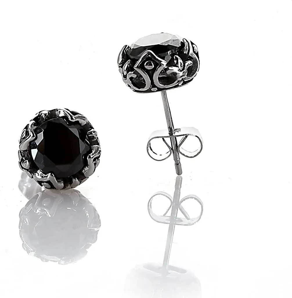 Orecchini Fleur de Lys in Acciaio e Zircone Nero BlackHSE1955.JE.10mm