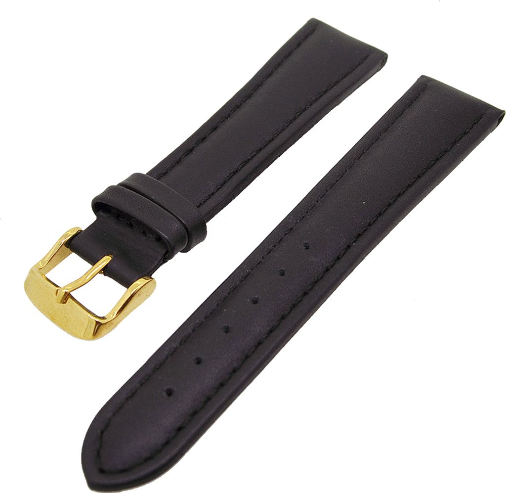 Uhrenarmband Kalbslederband Schwarz Ton in Ton 18mm seidenmatt Gold NEU
