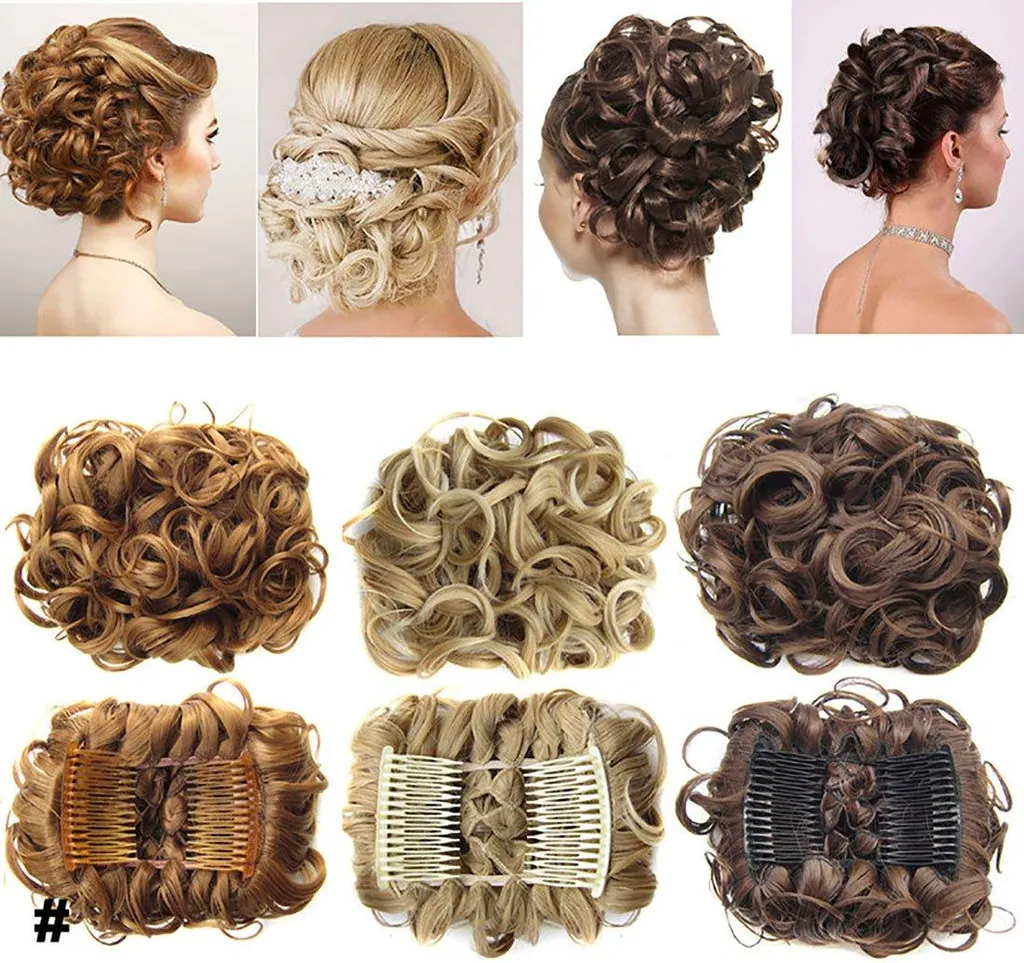 Chignon postiche cheveux naturels bouclés et lisses brun sable blond