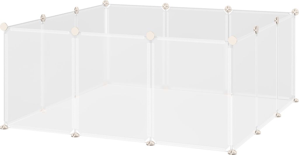 PawHut Freilaufgehege Laufgitter DIY Freigehege Gittergehege Absperrgitter Kleine Haustiere Laufstall für Innen 12 Platten Weiß Metall PP-Harz 10...