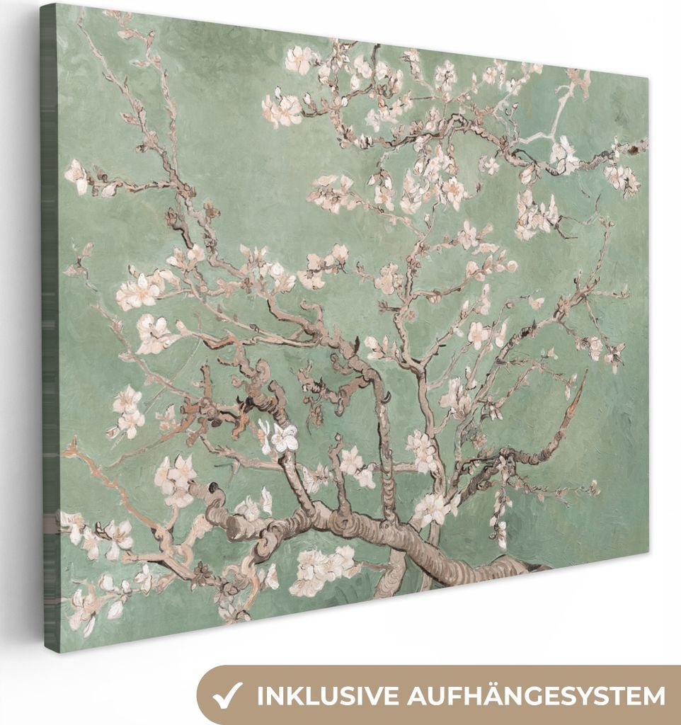 MuchoWow - Leinwandbilder - Mandelblüte - Kunst - Van Gogh - Grün, Wandbild, Wanddeko Bilder Wohnzimmer, 120x90 cm