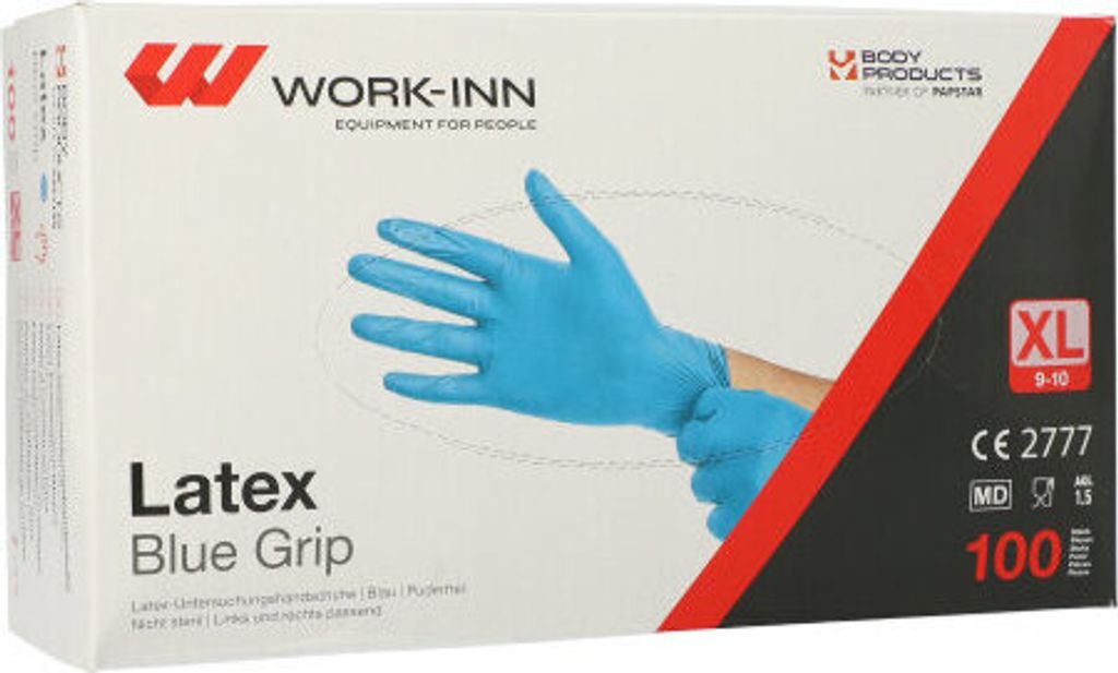 100 Handschuhe, Latex puderfrei blau "Blue Grip" Größe XL