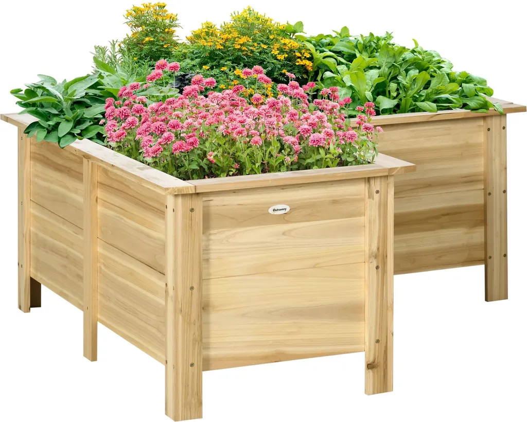 Jardinière surélevée en bois en L 120x120x50 cm pour potager de terrasse