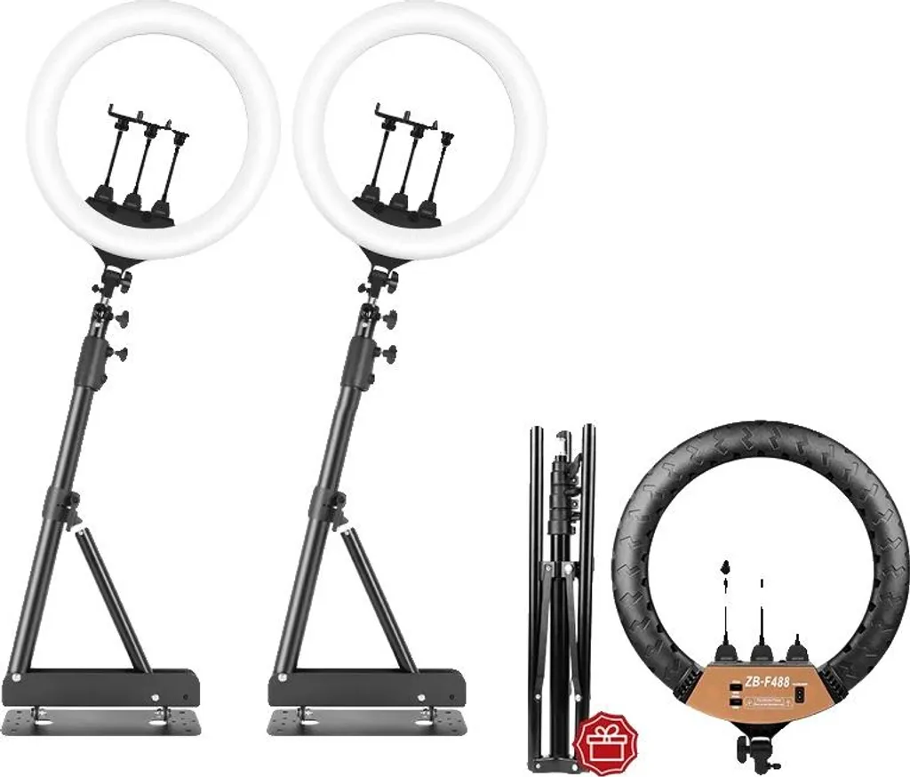 Pack 2 Ring Lights Réglables avec Grands Trépieds 175cm et Sans Fil