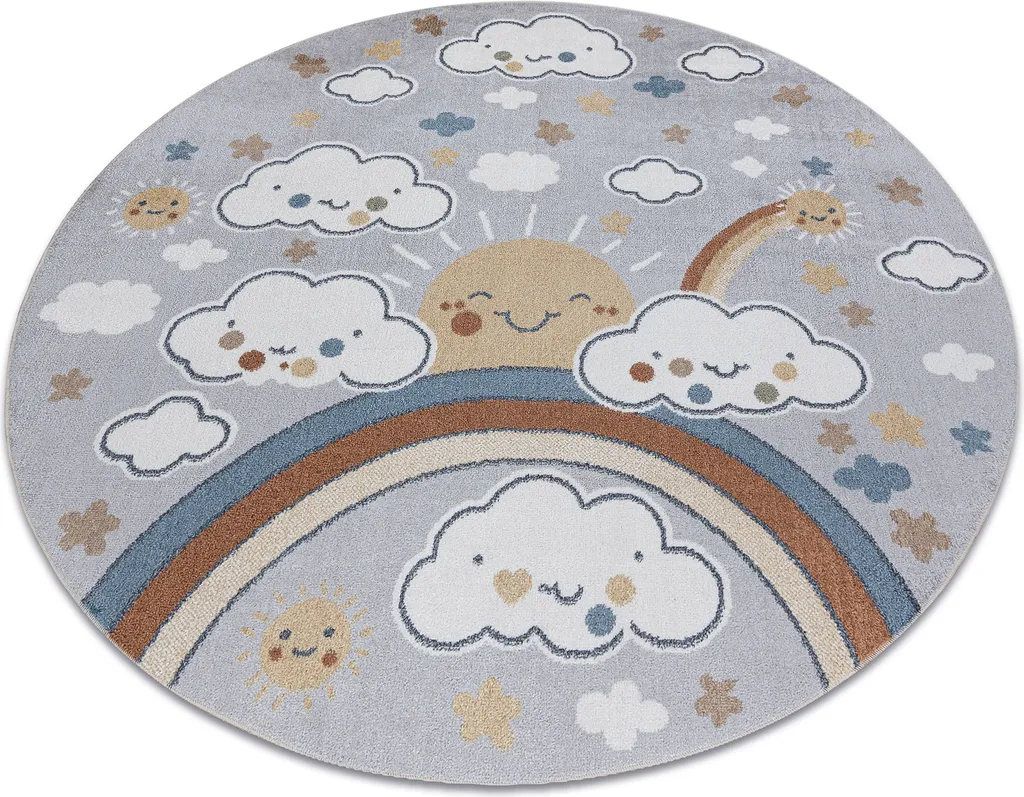 Tapis Rond Gris Anti-Poussière BONO 8437 - Solution Déco Nuages en 160 cm
