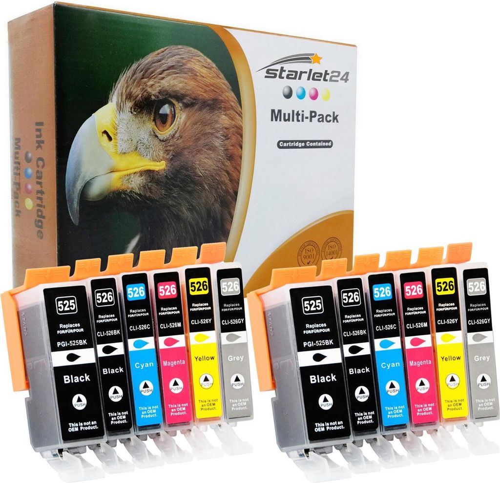 12x D&C Druckerpatronen ersetzt Canon PGI-525 CLI-526 kompatibel mit Pixma iP4800, iX6550, MG5100, MG6100, MG8120, MX710, MX880 und weiteren Modellen