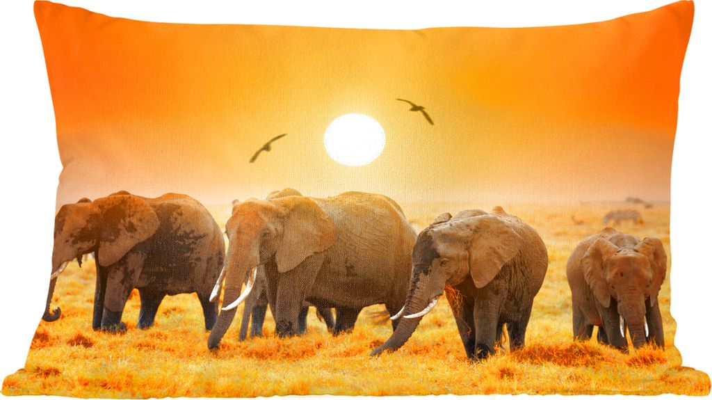 MuchoWow Zierkissen Sofakissen Wohnzimmer Dekokissen 50x30 cm Elefant - Vogel - Orange - Wohnzimmerdekoration - Polster mit Photo