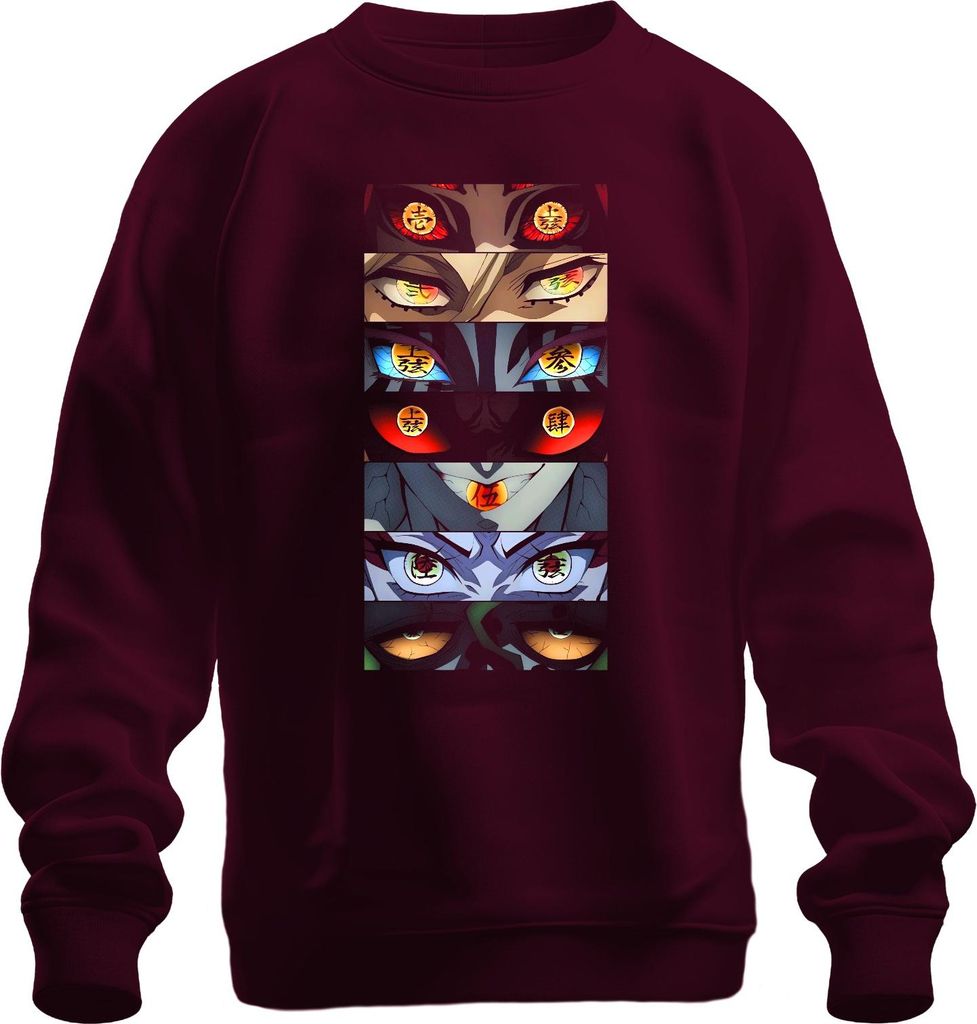 Anime Manga Dämon Augenreihe Otaku Geschenk Halloween gruselig Uni Sweatshirt Pullover, Burgundy, S