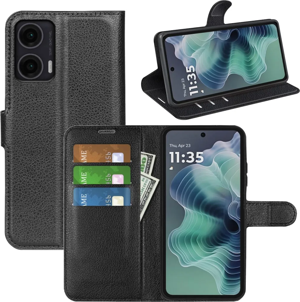 Per Motorola Moto G35 5G Pelle finta libro portafoglio Smart Mobile Phone Cover nero