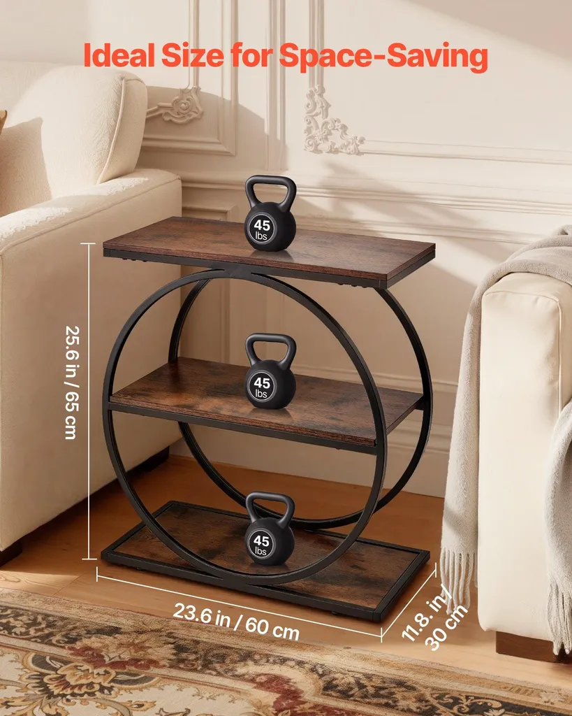 Table d'appoint étroite à 3 niveaux structure métal marron rustique - 3