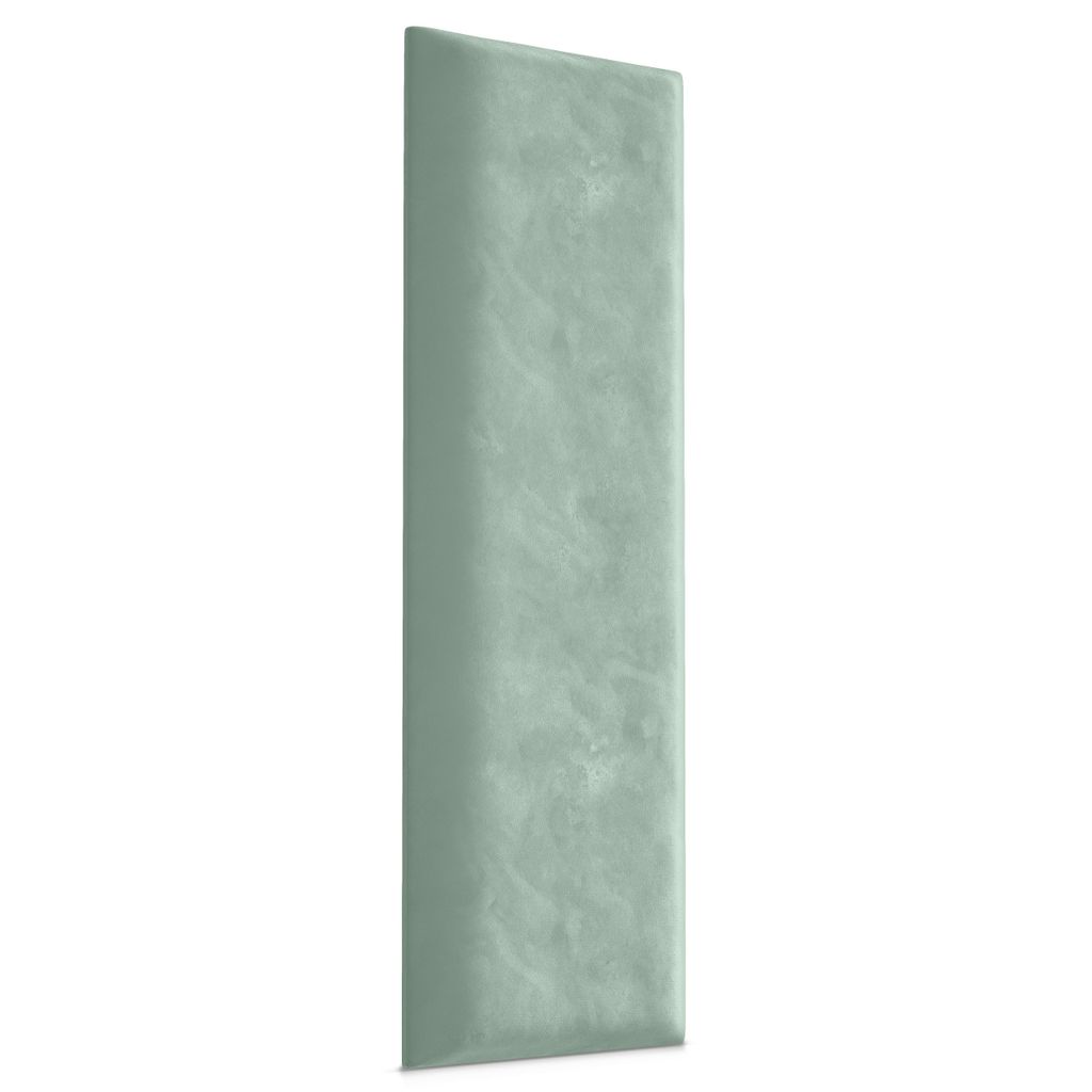 A single mint green upholstered wall panel presented diagonally against a white background.