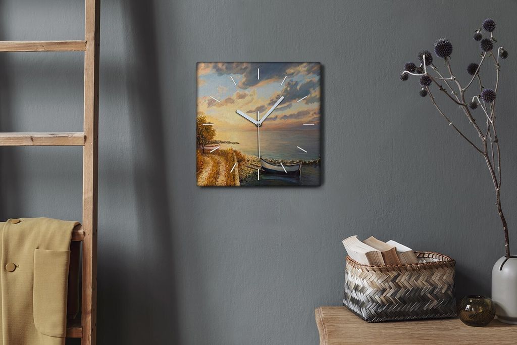 Coloray Hodiny Unikátní 30x30 cm Tiché hodiny Pro obývací pokoj a kuchyň Nástěnné hodiny Plátno Bílé ručičky hodin - Mraky mořských...