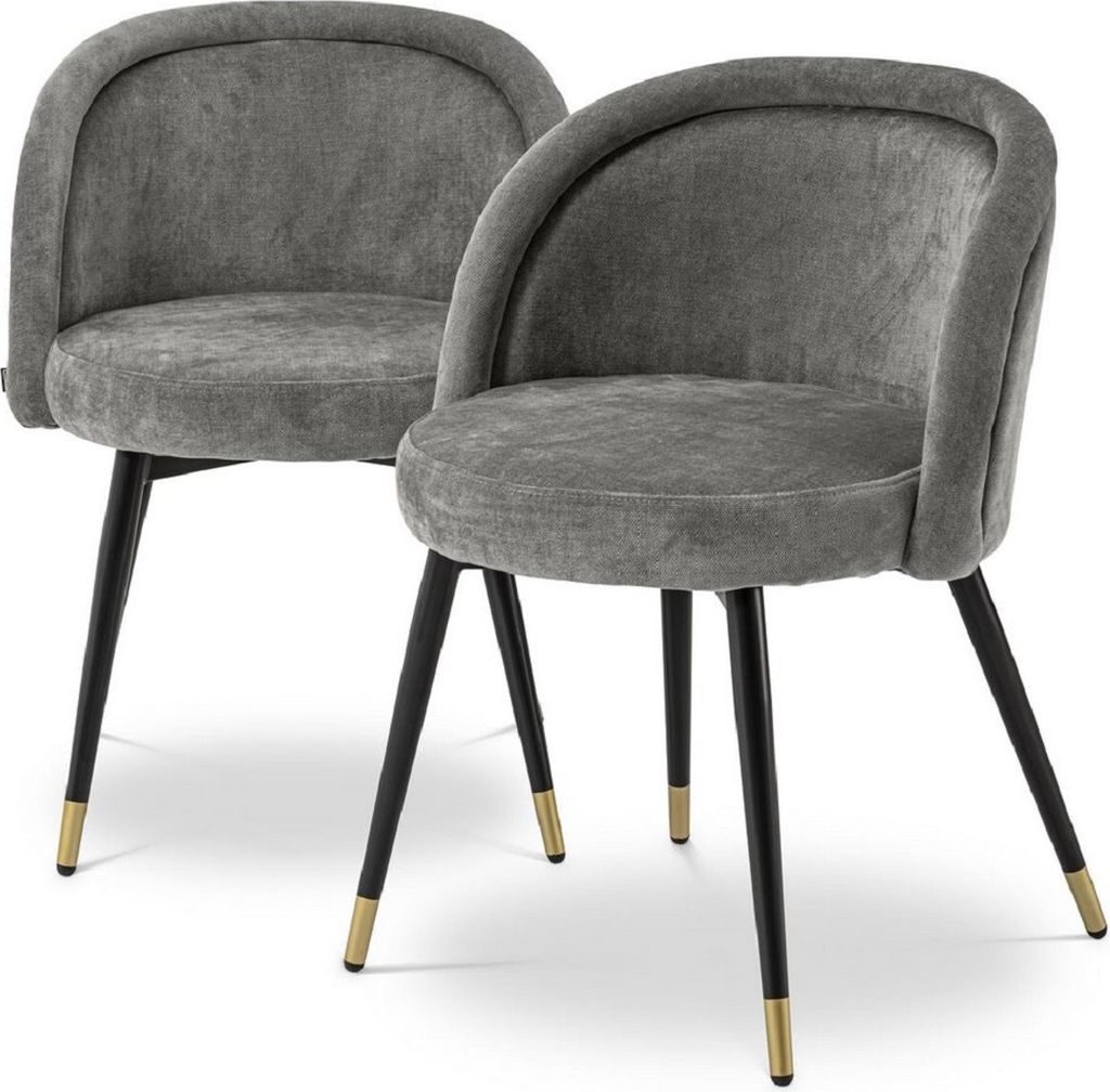 Casa Padrino Luxus Esszimmerstuhl Set Grau / Schwarz / Messing 57,5 x 58 x H. 77 cm - Edle Esszimmerstühle - Luxus Esszimmer Möbel