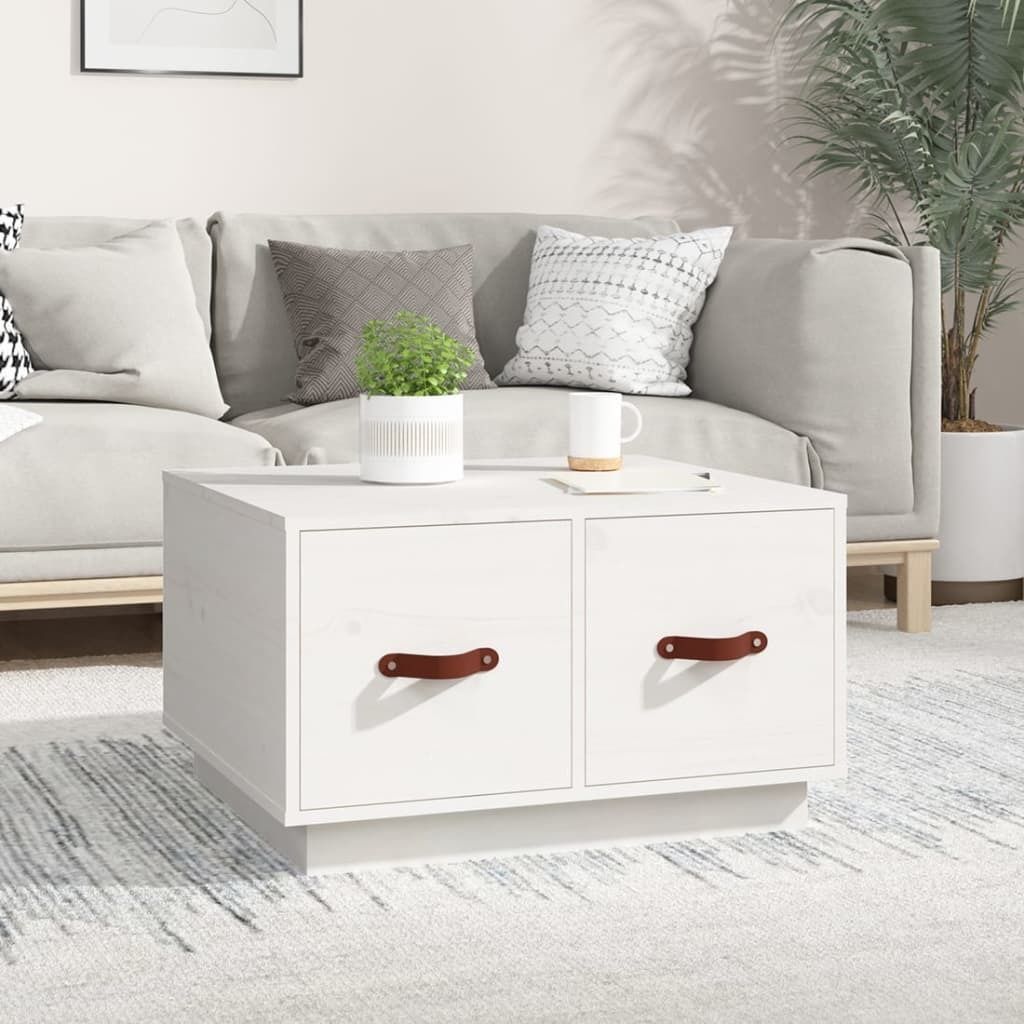 The Living Store Couchtisch Weiß 60x53x35 cm Massivholz Kiefer