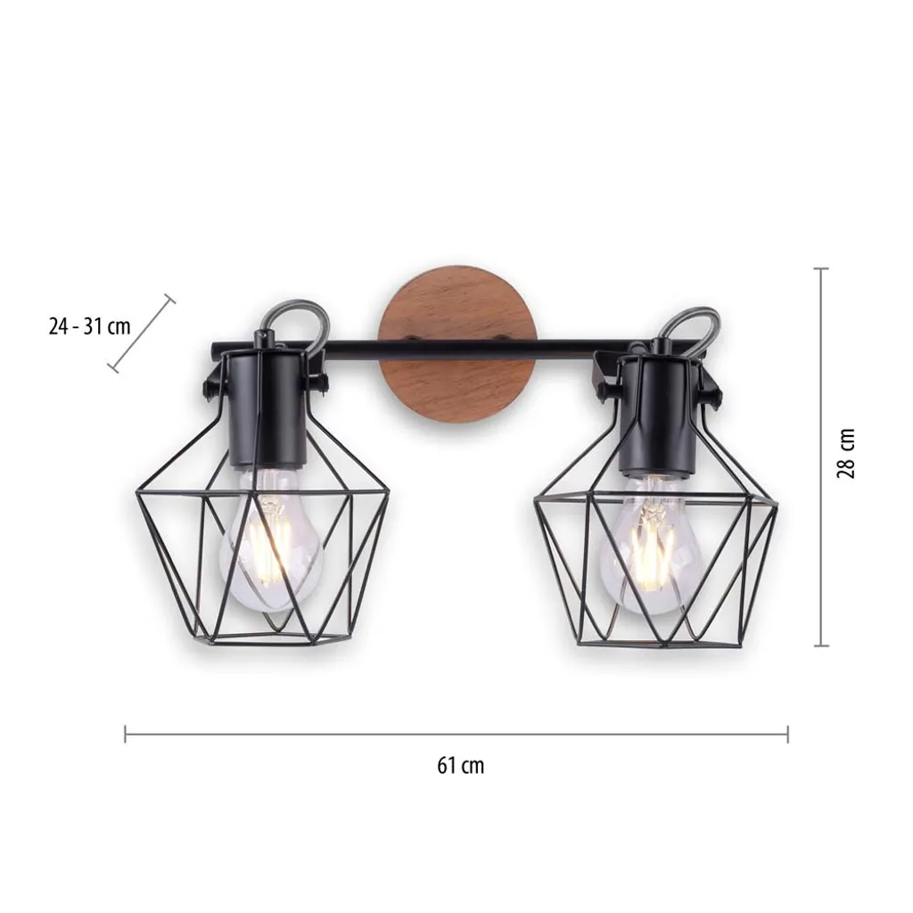 Plafonnier bois design avec 2 spots réglables orientables série Orion - 5
