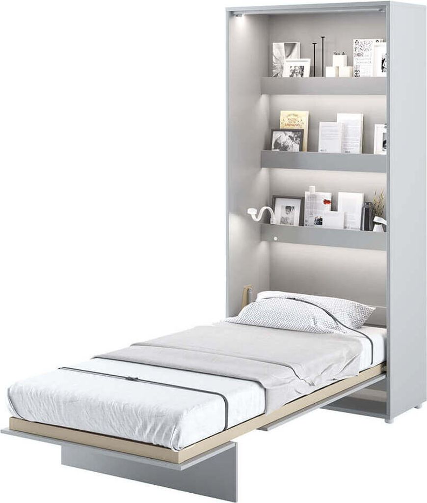Wandklappbett Bed Concept 90x200 Schrankbett Vertikal Wandbett Gästebett Grau